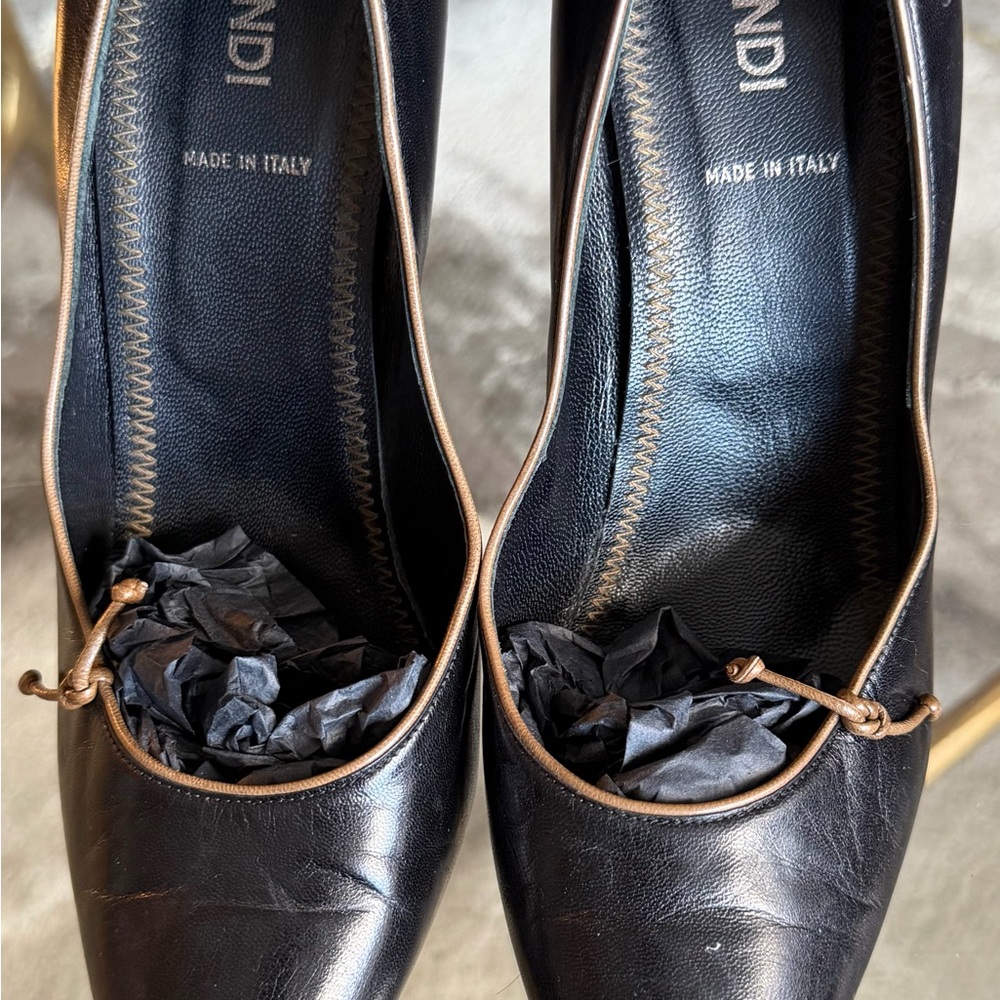 Vintage Fendi Décolleté Capretto Nodi Black Leather Heels Pumps 41 10 11